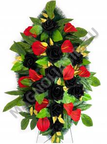 *Венок ритуальный с черными розами выс 105 см шир 65 см