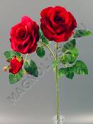  Ветка бархатных роз тройная 69см бордовых