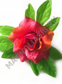  *** Роза шелковая на листе 4сл., 10/16 см.(бел Новосиб)